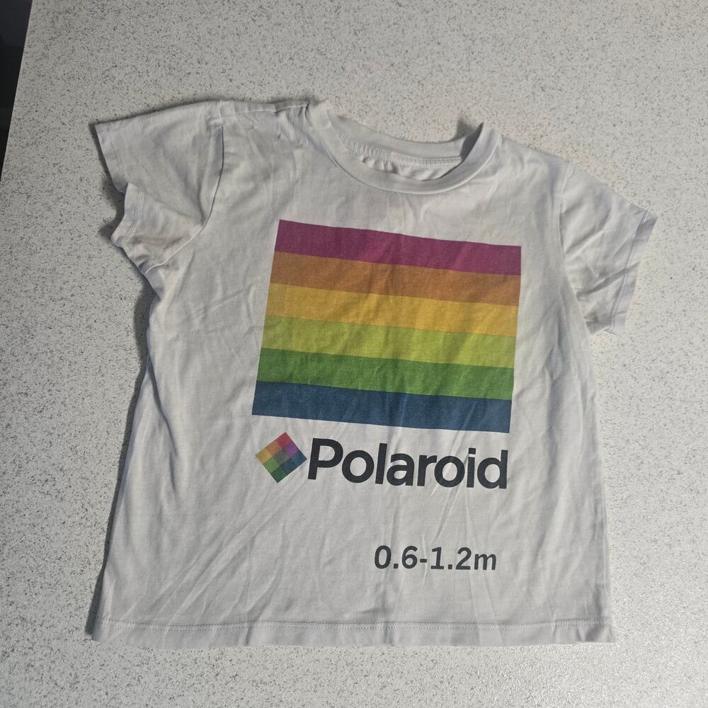 Polaroid Graphic Tee Women's XS White Rainbow Logo Cropped Cap Sleeve T-Shirt - Picture 2 of 5